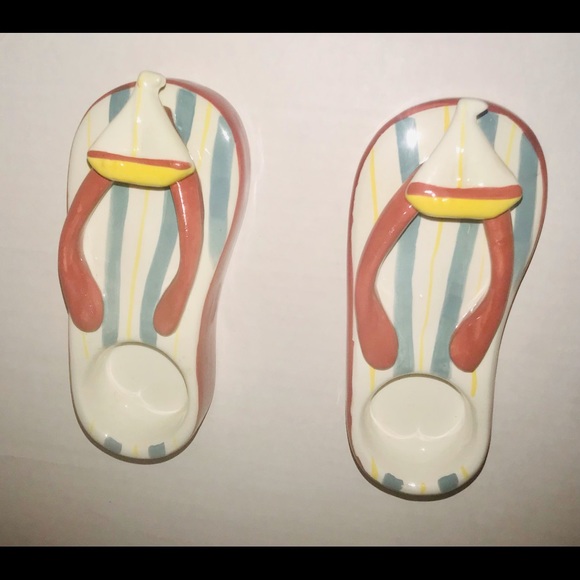 New Two Porcelain Candle Holders Flip Flop Shape Nantucket Home - Picture 12 of 12